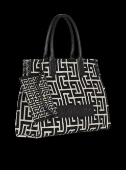 Women Balmain B-Army 42 Monogrammed Jacquard And Leather Tote Bag