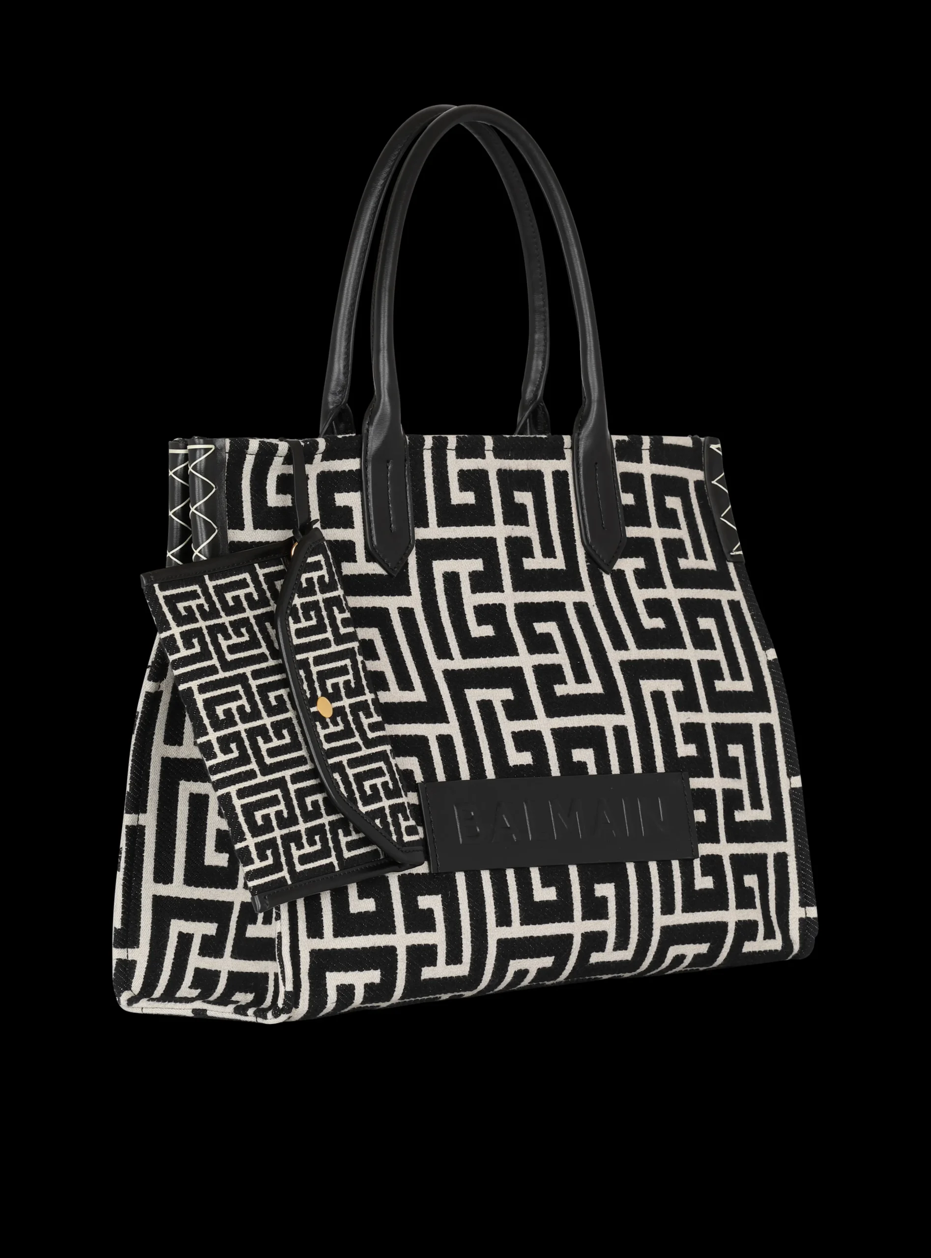 Women Balmain B-Army 42 Monogrammed Jacquard And Leather Tote Bag