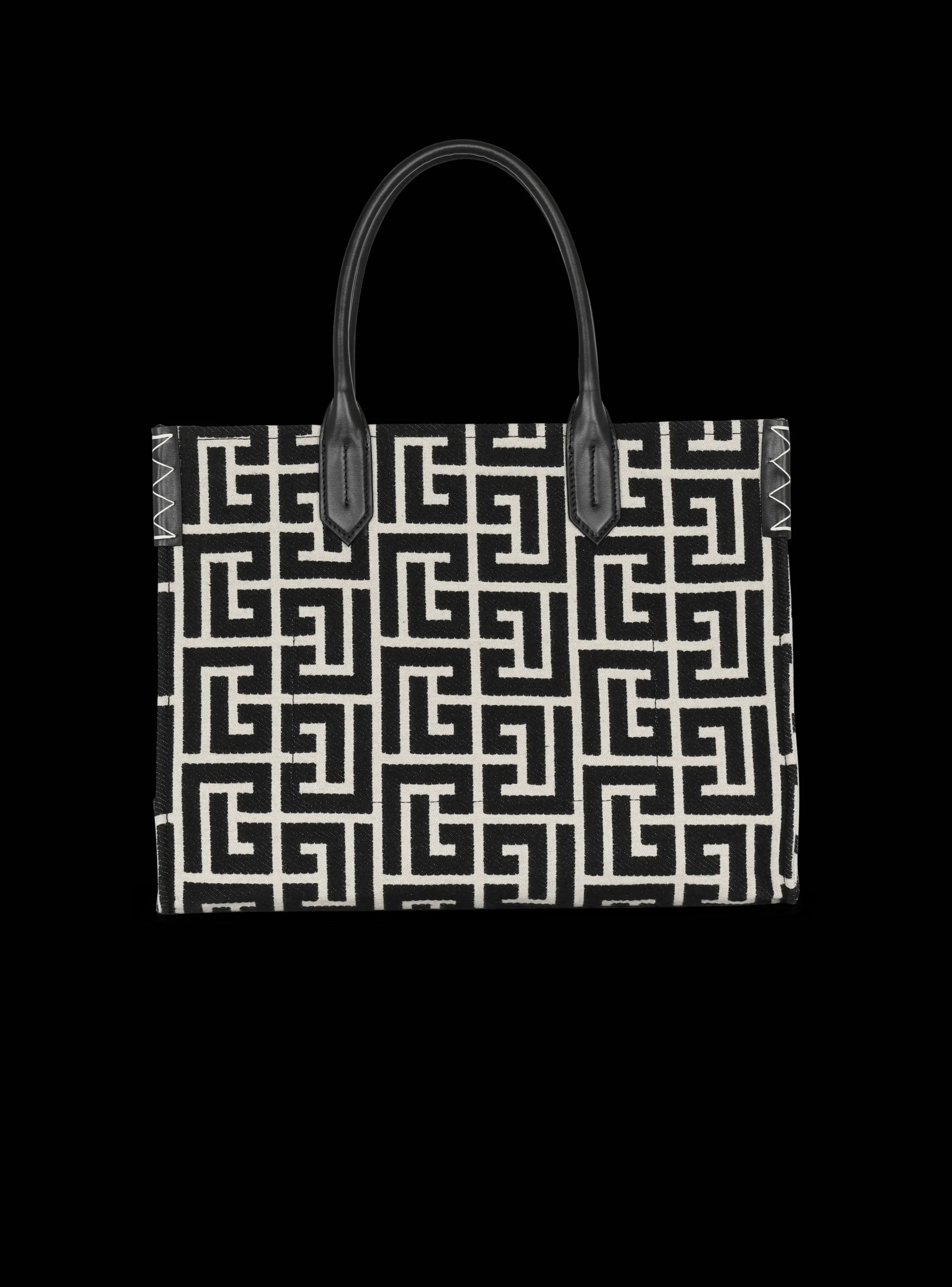 Women Balmain B-Army 42 Monogrammed Jacquard And Leather Tote Bag