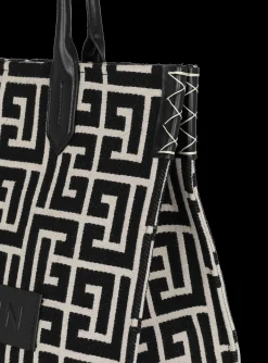 Women Balmain B-Army 42 Monogrammed Jacquard And Leather Tote Bag