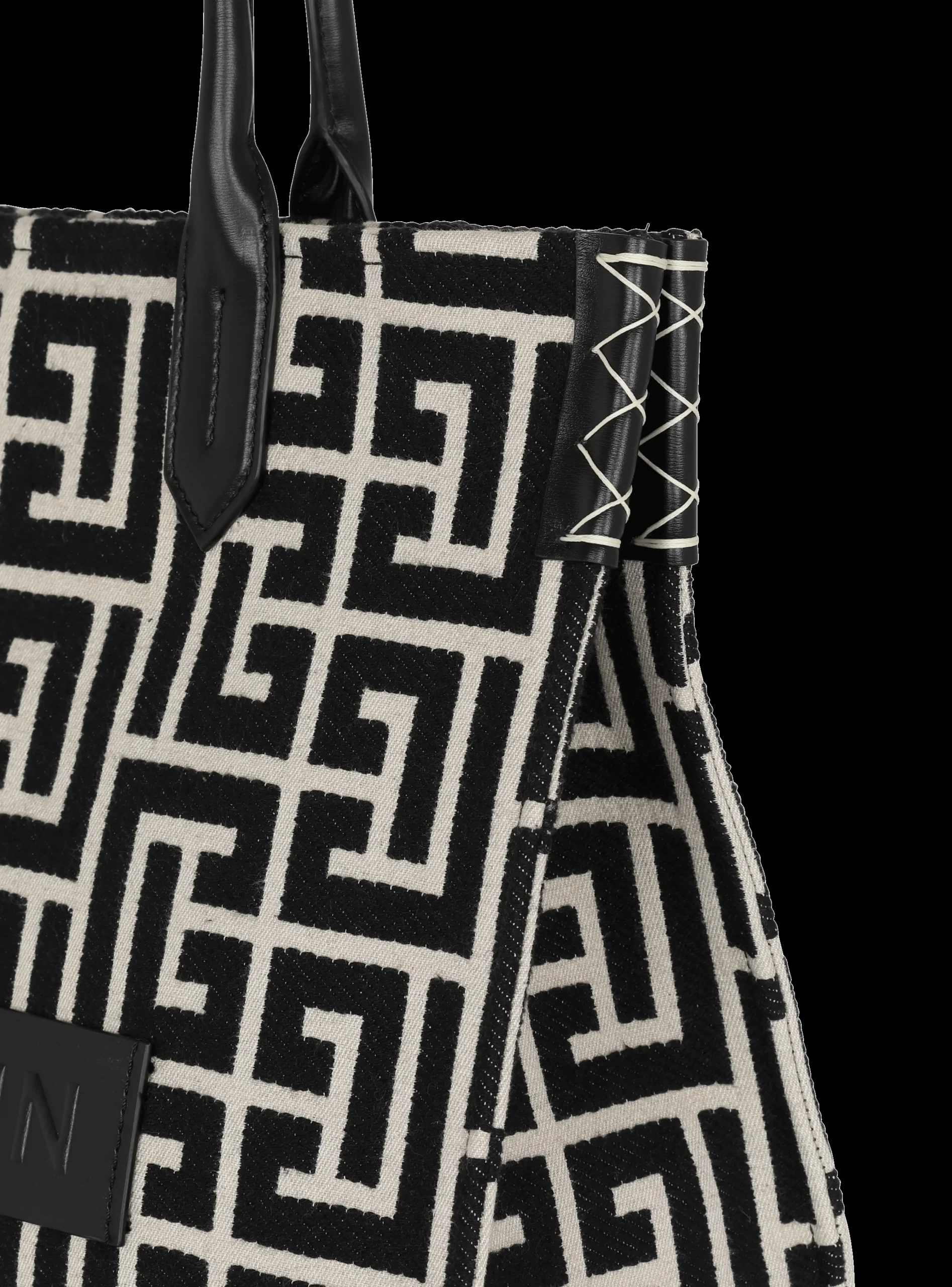 Women Balmain B-Army 42 Monogrammed Jacquard And Leather Tote Bag