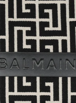 Women Balmain B-Army 42 Monogrammed Jacquard And Leather Tote Bag