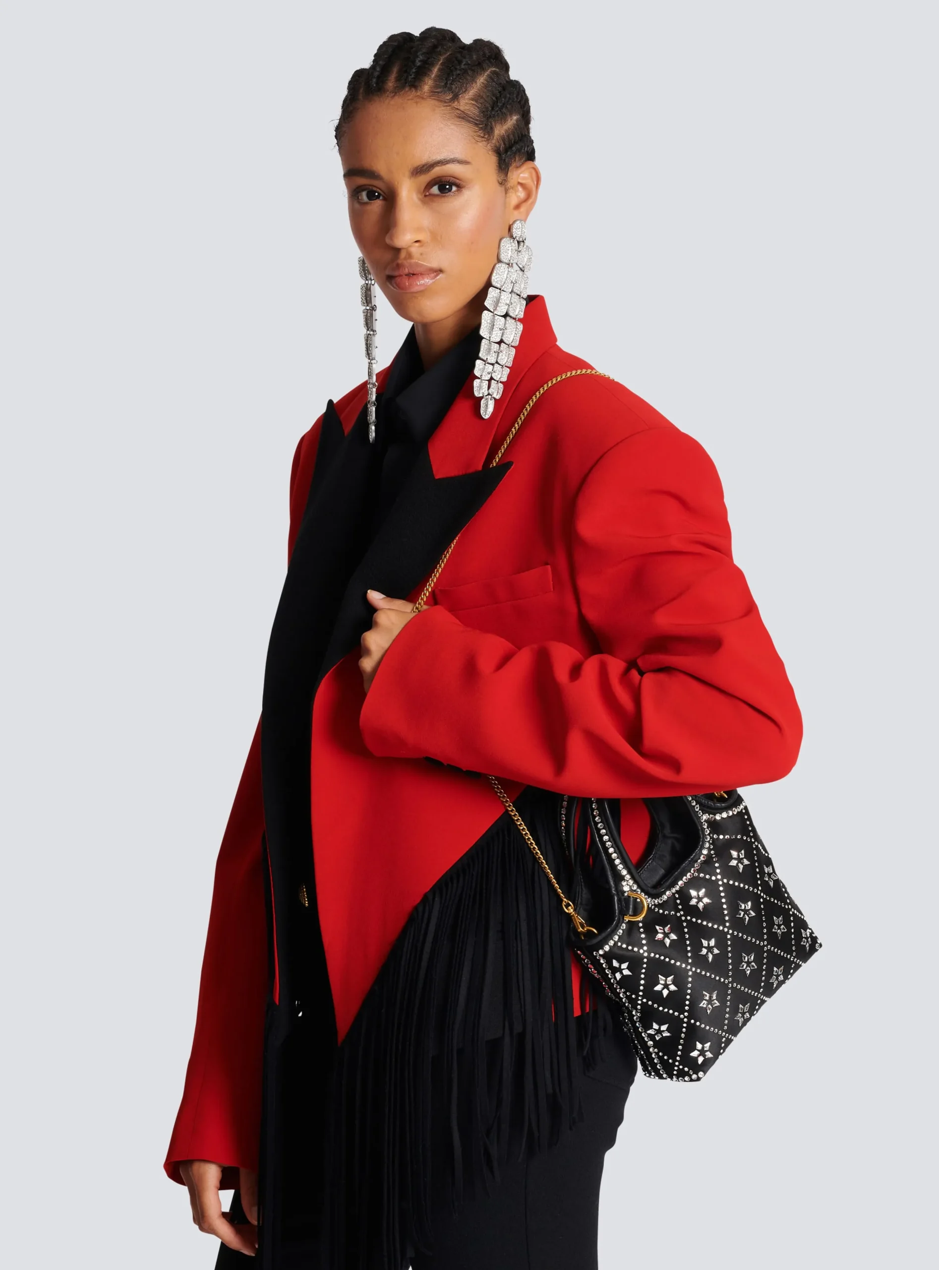 Women Balmain B-Army Grocery Bag In Satin And Crystals