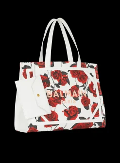 Women Balmain B-Army Medium Canvas Tote Bag With A Roses Print