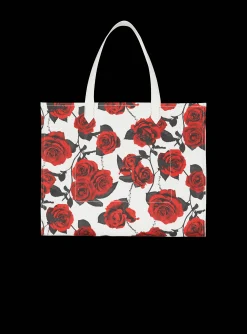 Women Balmain B-Army Medium Canvas Tote Bag With A Roses Print