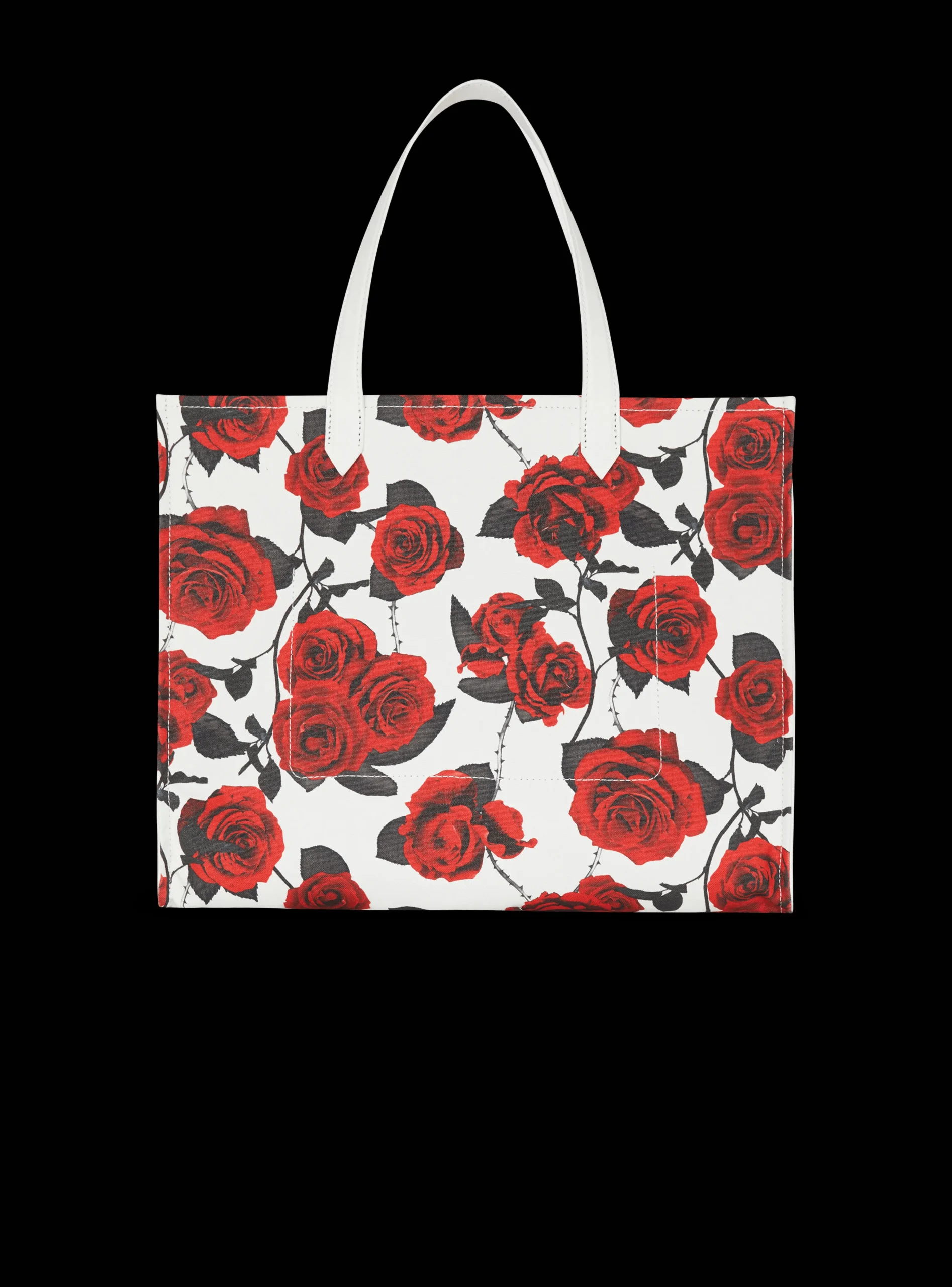 Women Balmain B-Army Medium Canvas Tote Bag With A Roses Print