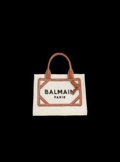 Women Balmain B-Army Mini Canvas Shopping Bag With Leather Inserts