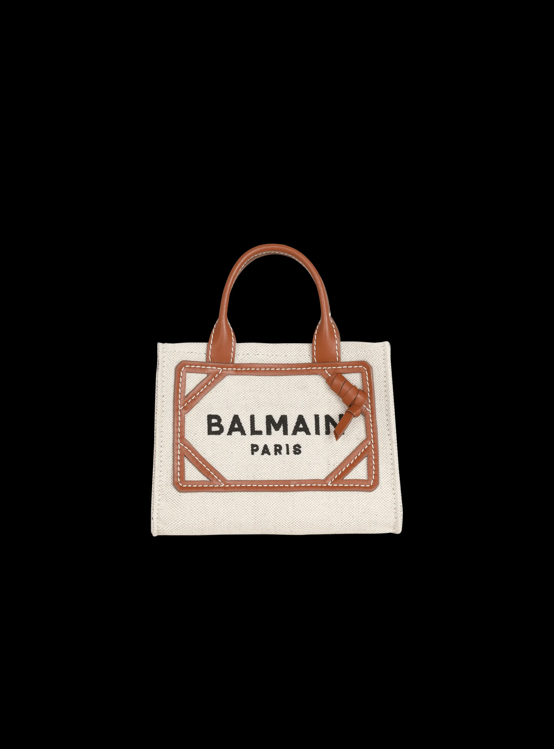 Women Balmain B-Army Mini Canvas Shopping Bag With Leather Inserts
