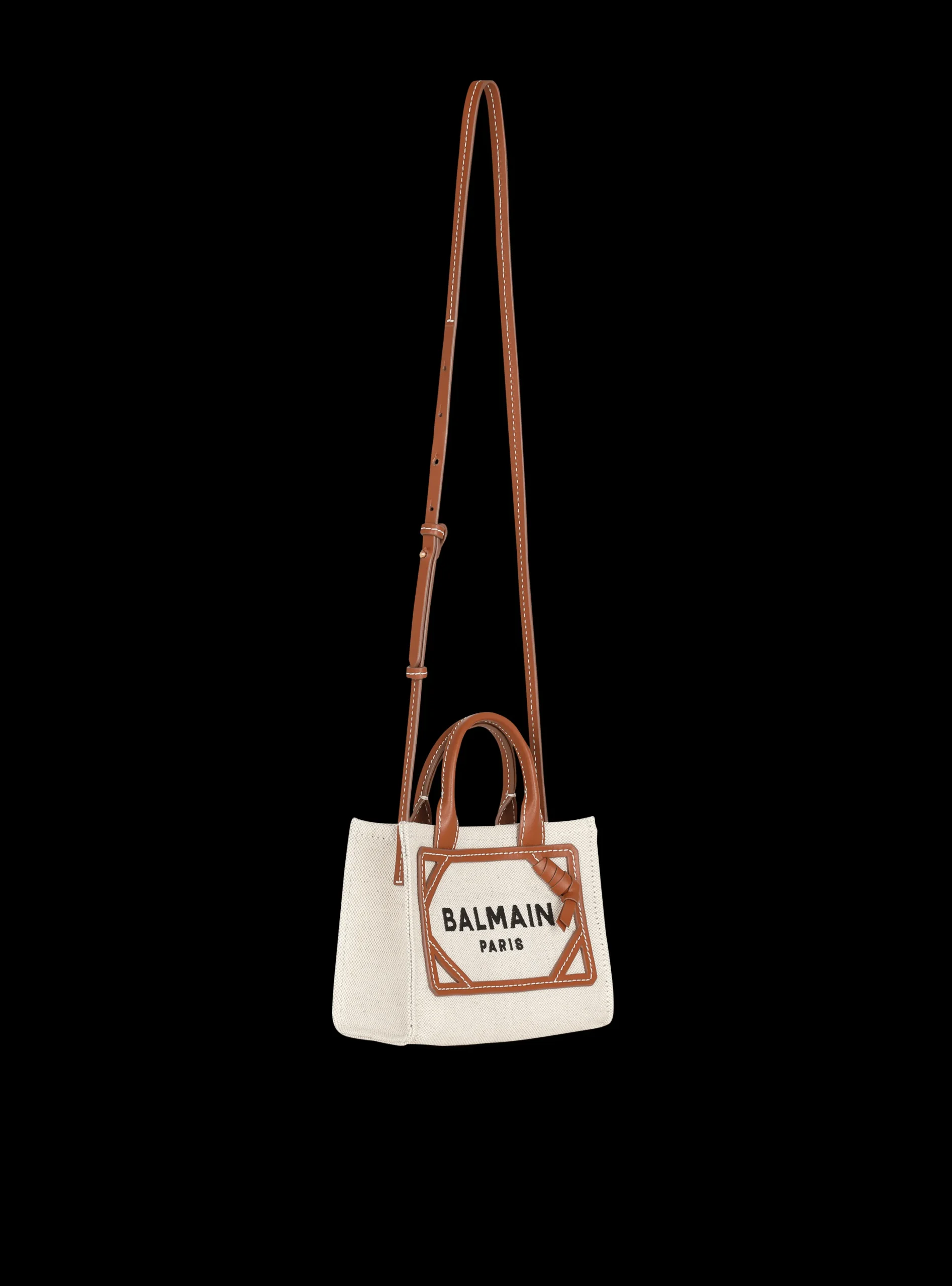Women Balmain B-Army Mini Canvas Shopping Bag With Leather Inserts