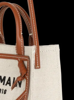 Women Balmain B-Army Mini Canvas Shopping Bag With Leather Inserts