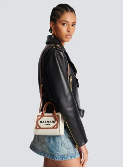 Women Balmain B-Army Mini Canvas Shopping Bag With Leather Inserts
