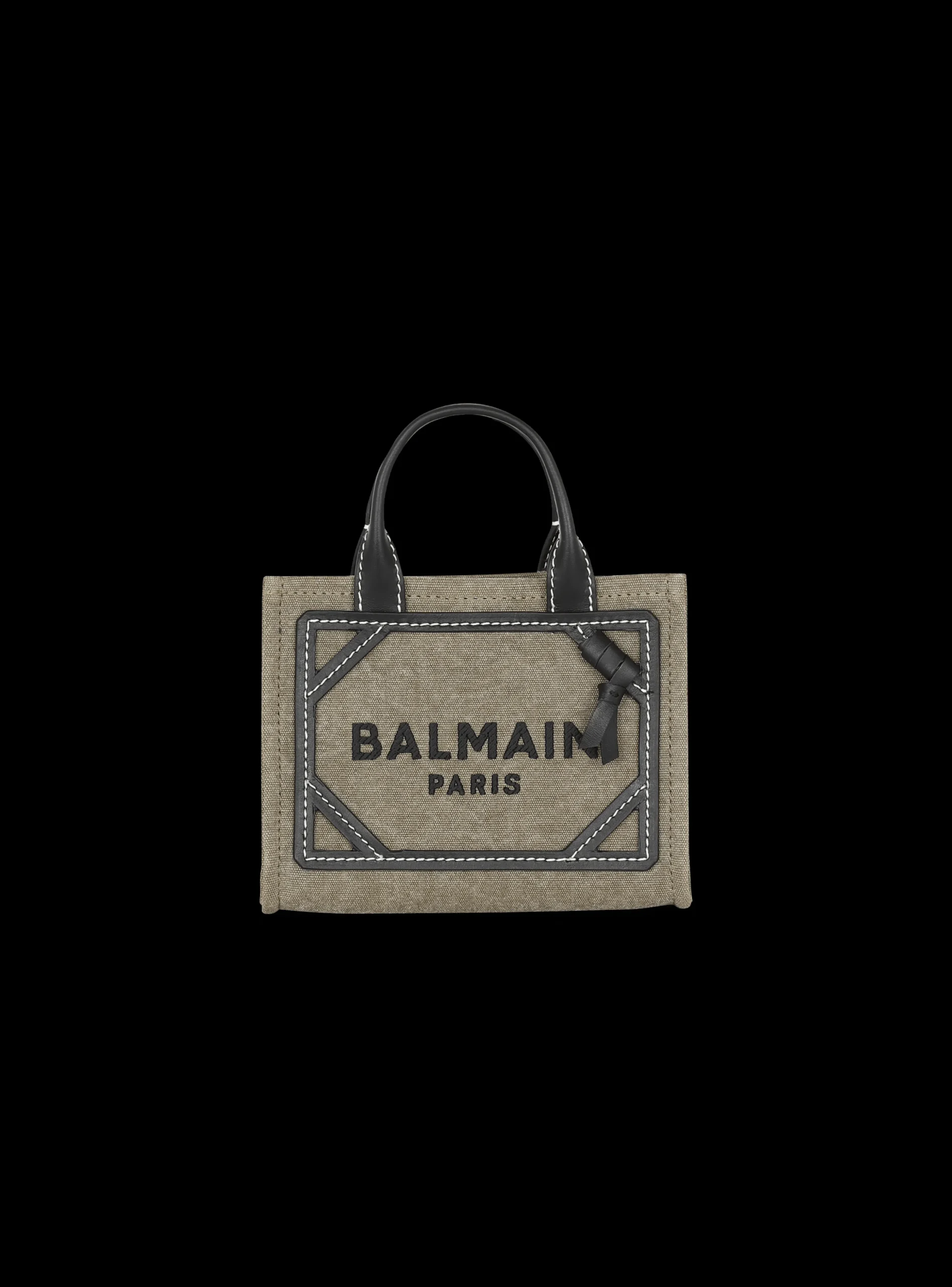 Women Balmain B-Army Mini Canvas Shopping Bag With Leather Inserts