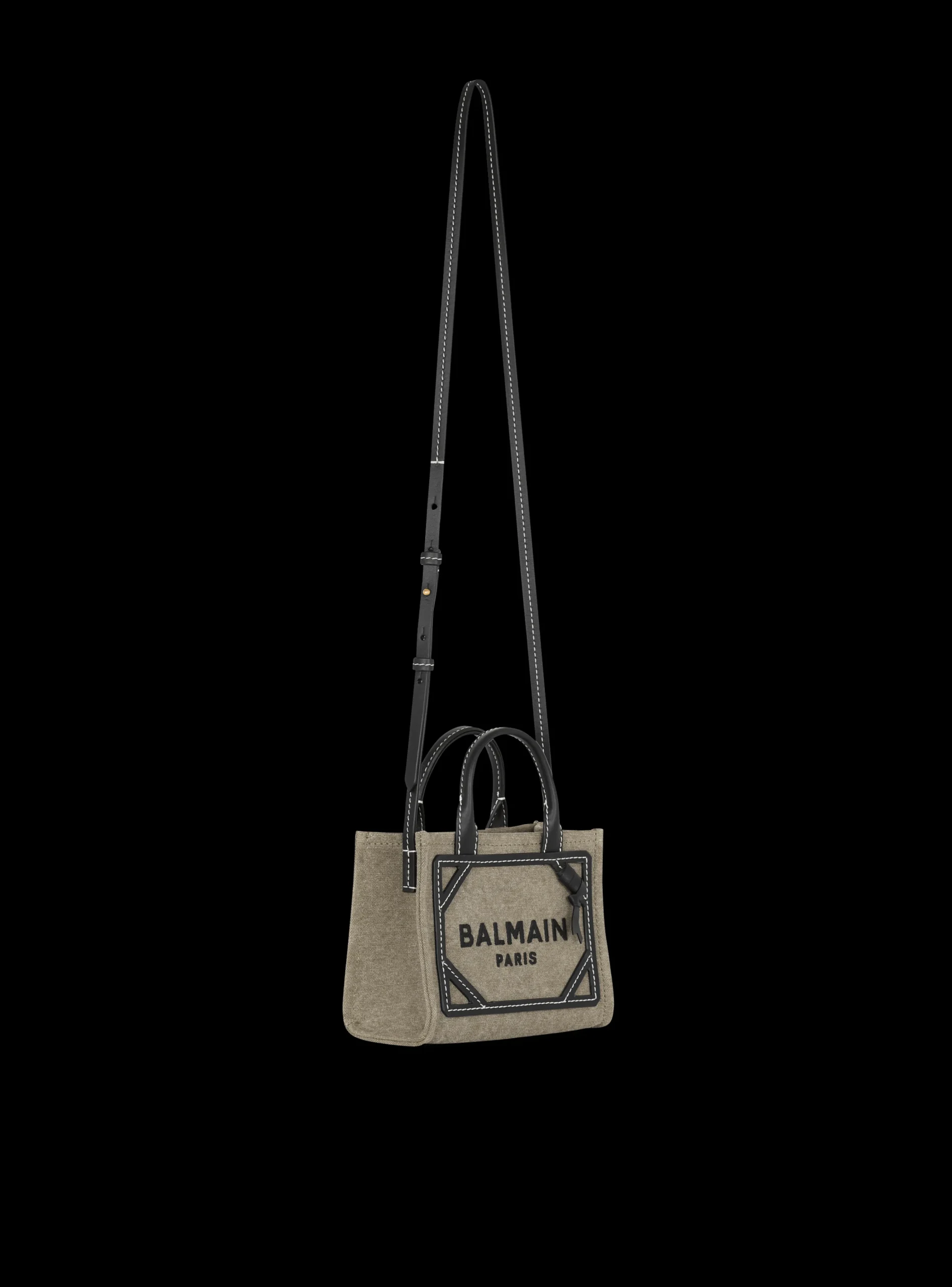 Women Balmain B-Army Mini Canvas Shopping Bag With Leather Inserts