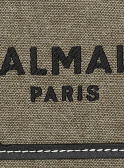 Women Balmain B-Army Mini Canvas Shopping Bag With Leather Inserts