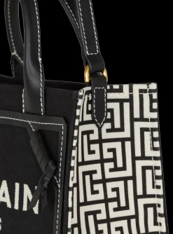 Women Balmain B-Army Monogrammed Canvas And Smooth Leather Tote Bag