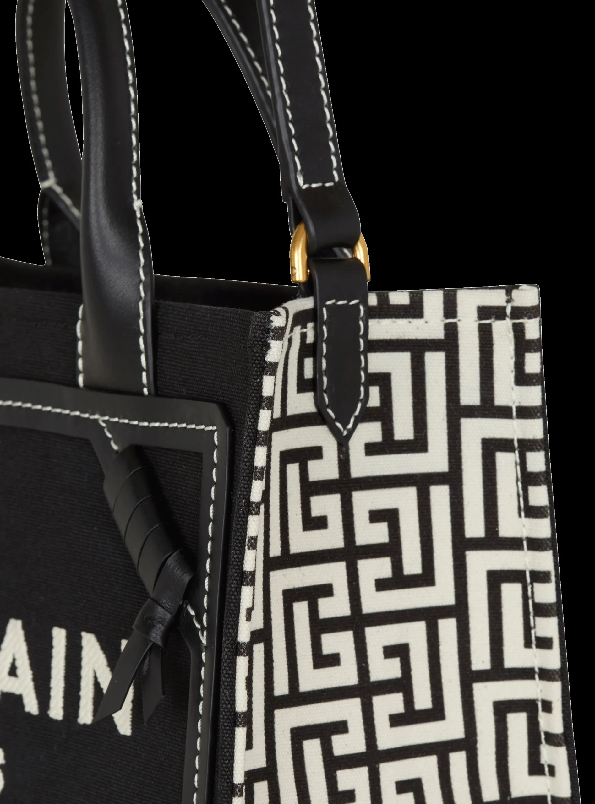 Women Balmain B-Army Monogrammed Canvas And Smooth Leather Tote Bag