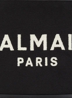 Women Balmain B-Army Monogrammed Canvas And Smooth Leather Tote Bag