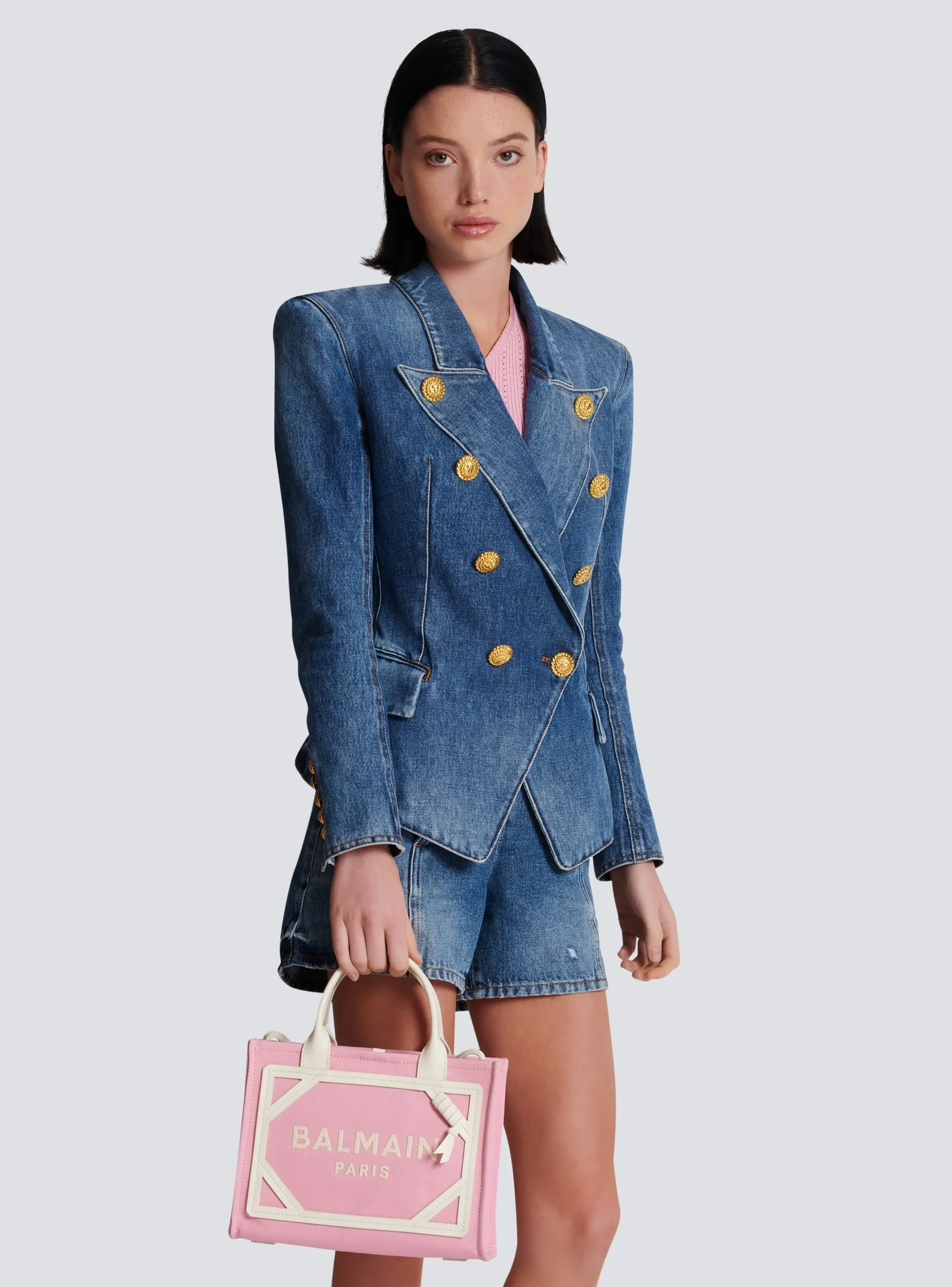 Women Balmain B-Army Small Canvas And Leather Tote Bag