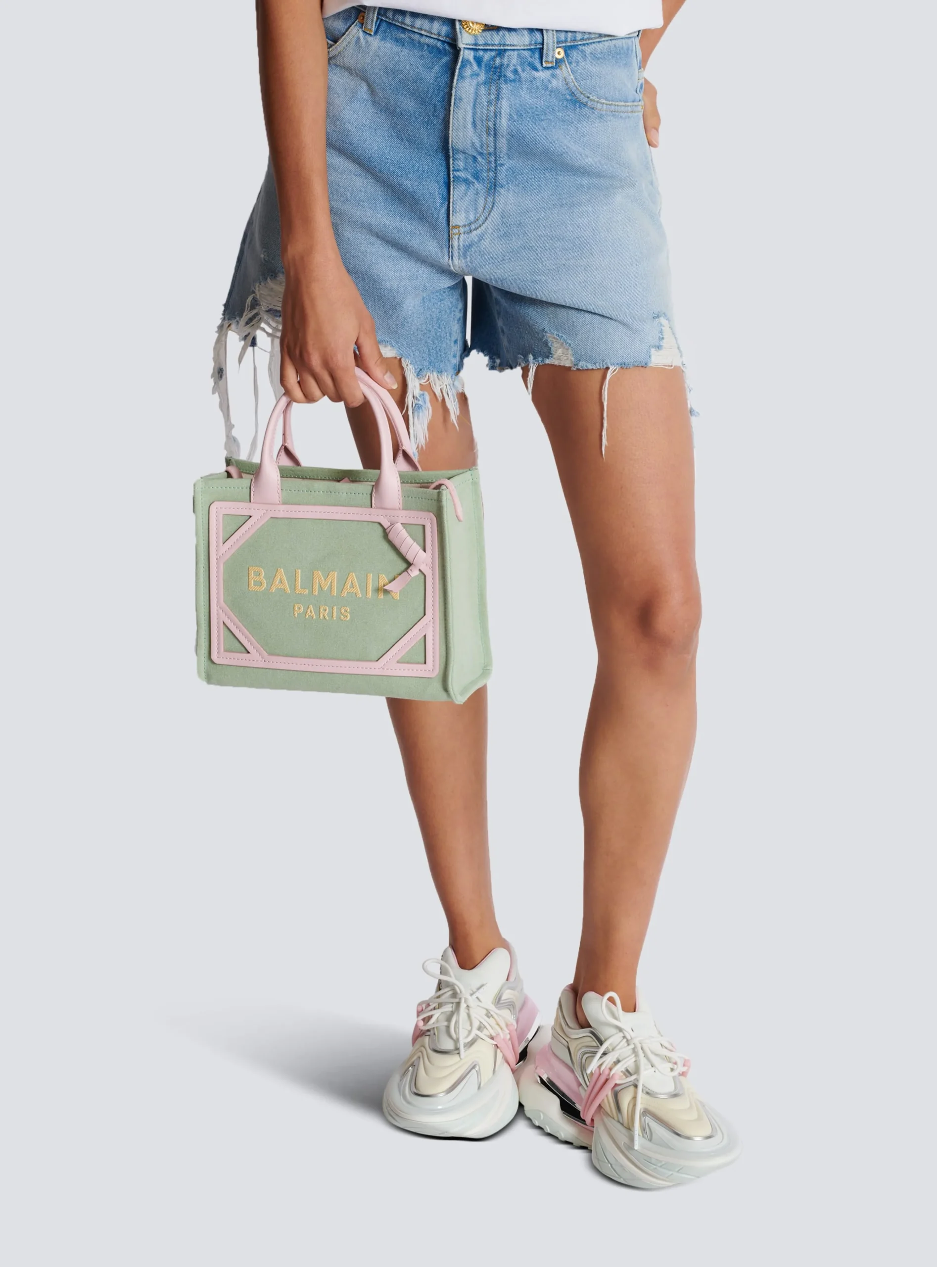 Balmain B-Army Small Canvas And Leather Tote Bag