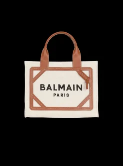 Women Balmain B-Army Small Canvas Shopping Bag With Leather Inserts