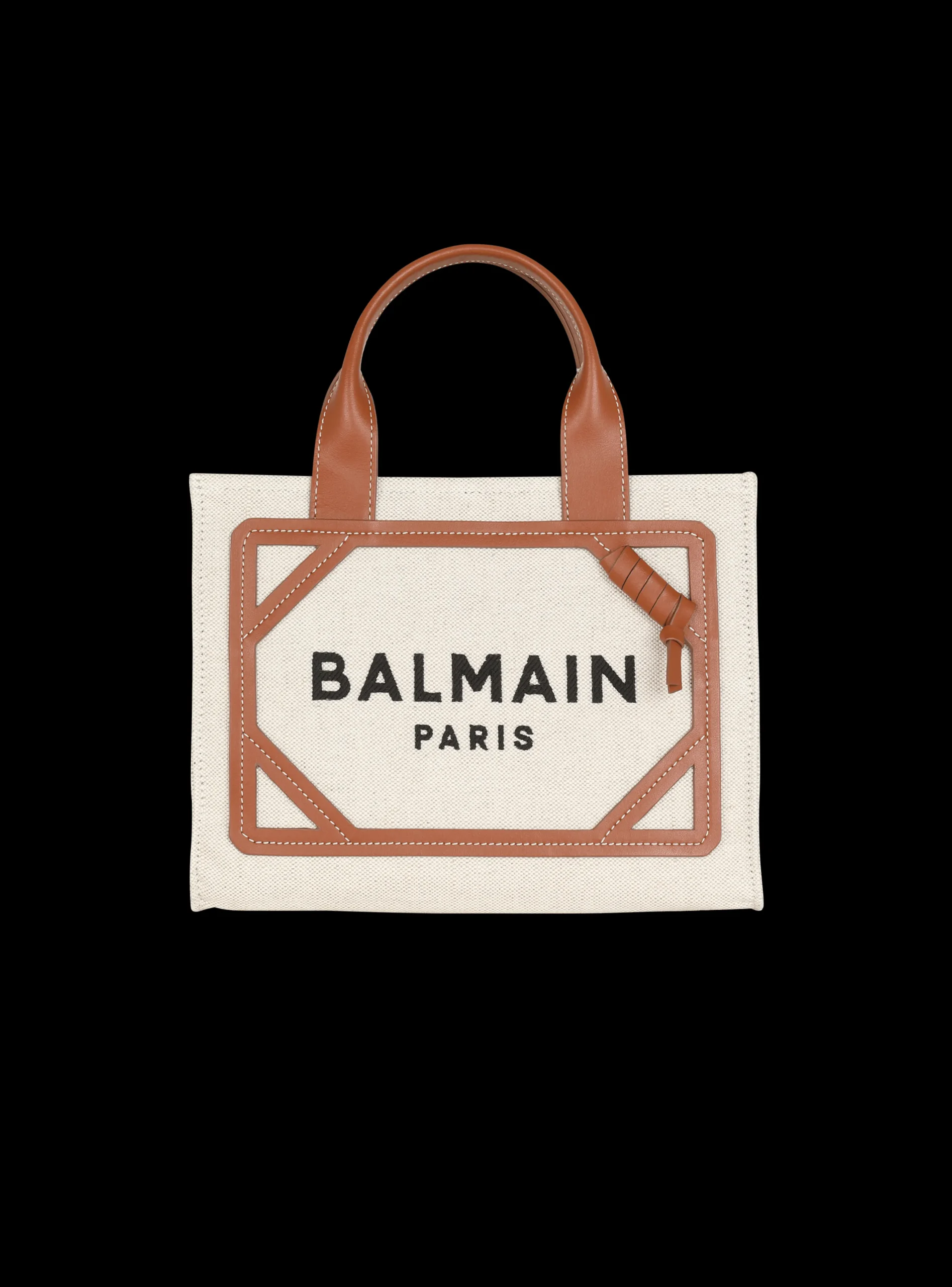 Women Balmain B-Army Small Canvas Shopping Bag With Leather Inserts