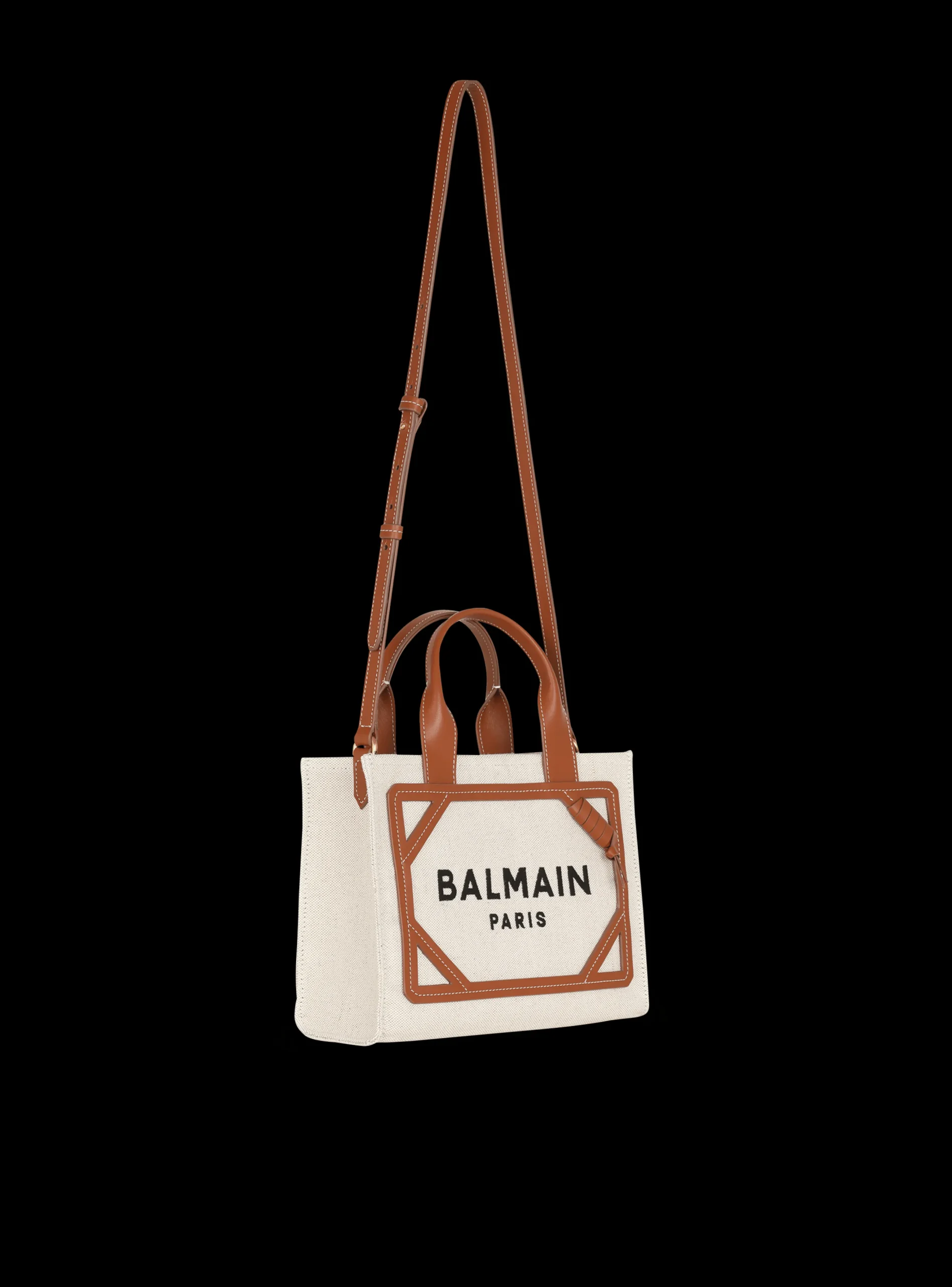 Women Balmain B-Army Small Canvas Shopping Bag With Leather Inserts