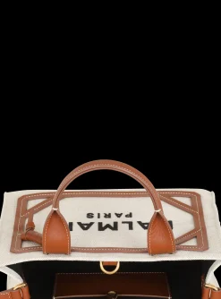 Women Balmain B-Army Small Canvas Shopping Bag With Leather Inserts