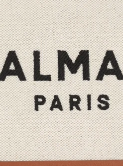 Women Balmain B-Army Small Canvas Shopping Bag With Leather Inserts