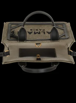 Women Balmain B-Army Small Canvas Shopping Bag With Leather Inserts