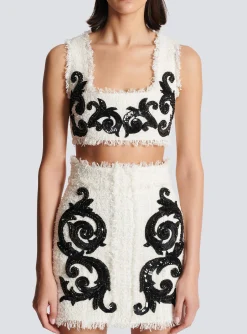 Women Balmain Baroque Strappy Tweed Top