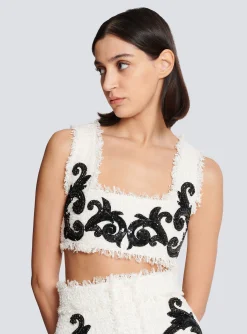 Women Balmain Baroque Strappy Tweed Top