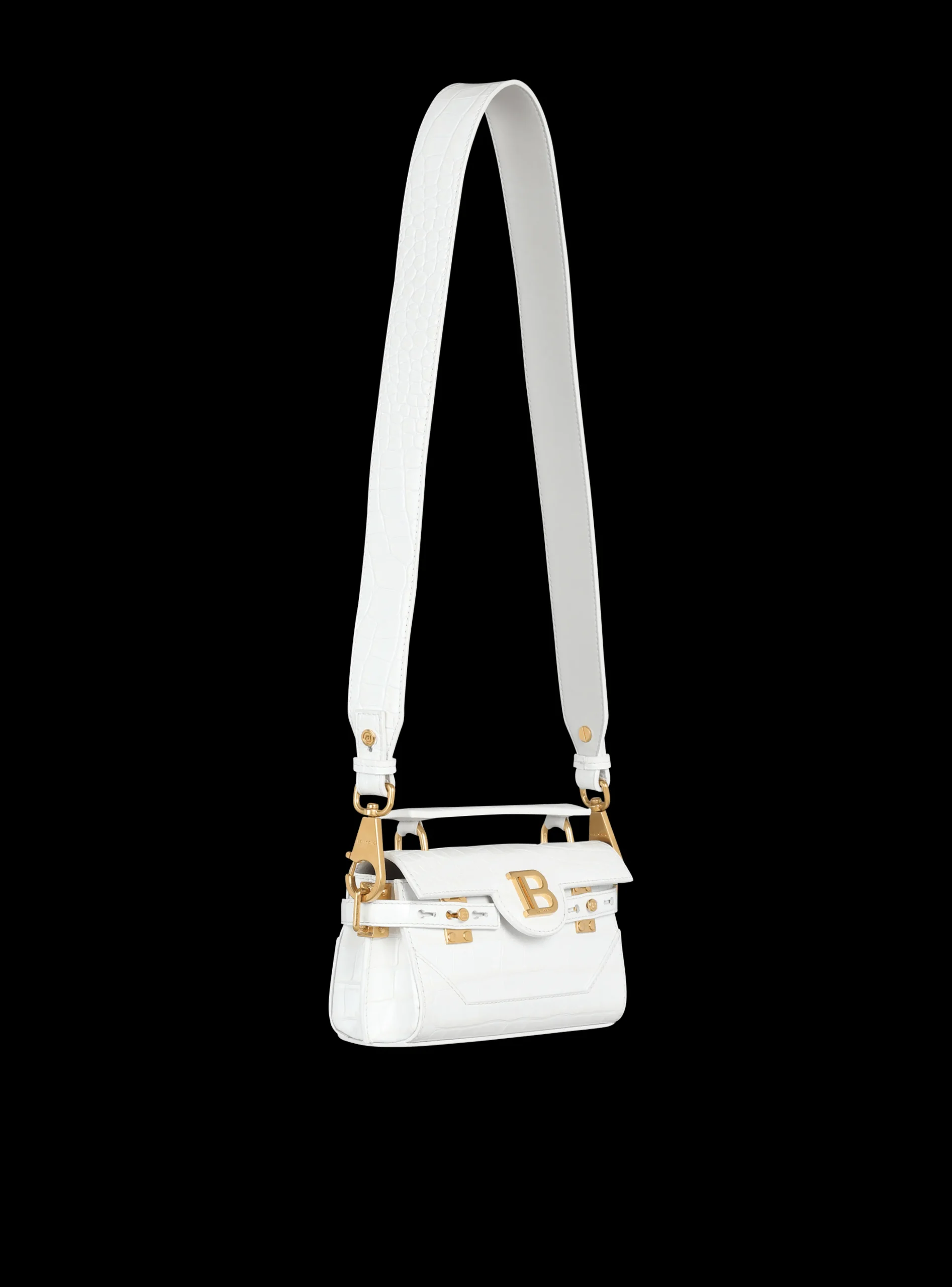Women Balmain B-Buzz 19 Bag In Crocodile Effect-embossed Leather