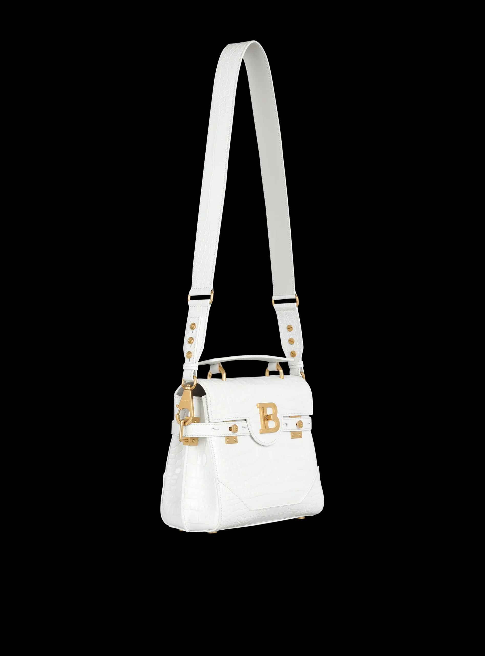 Women Balmain B-Buzz 23 Bag In Crocodile Effect-embossed Leather