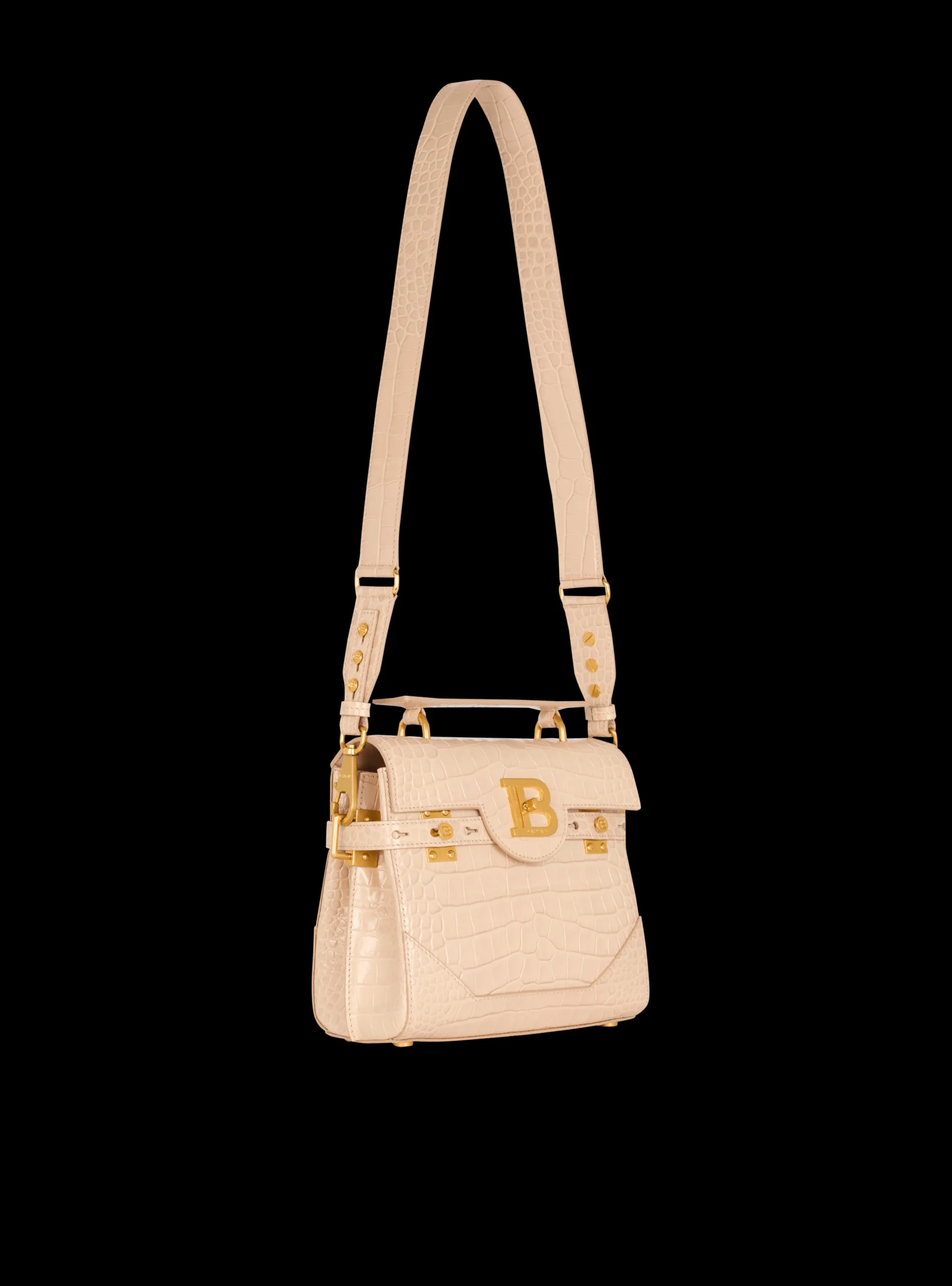 Women Balmain B-Buzz 23 Bag In Crocodile-embossed Calfskin