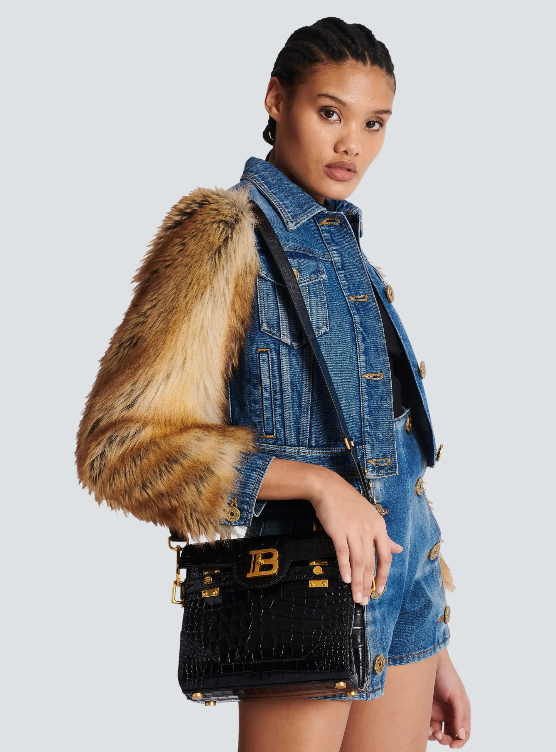 Women Balmain B-Buzz 23 Bag In Crocodile-print Leather
