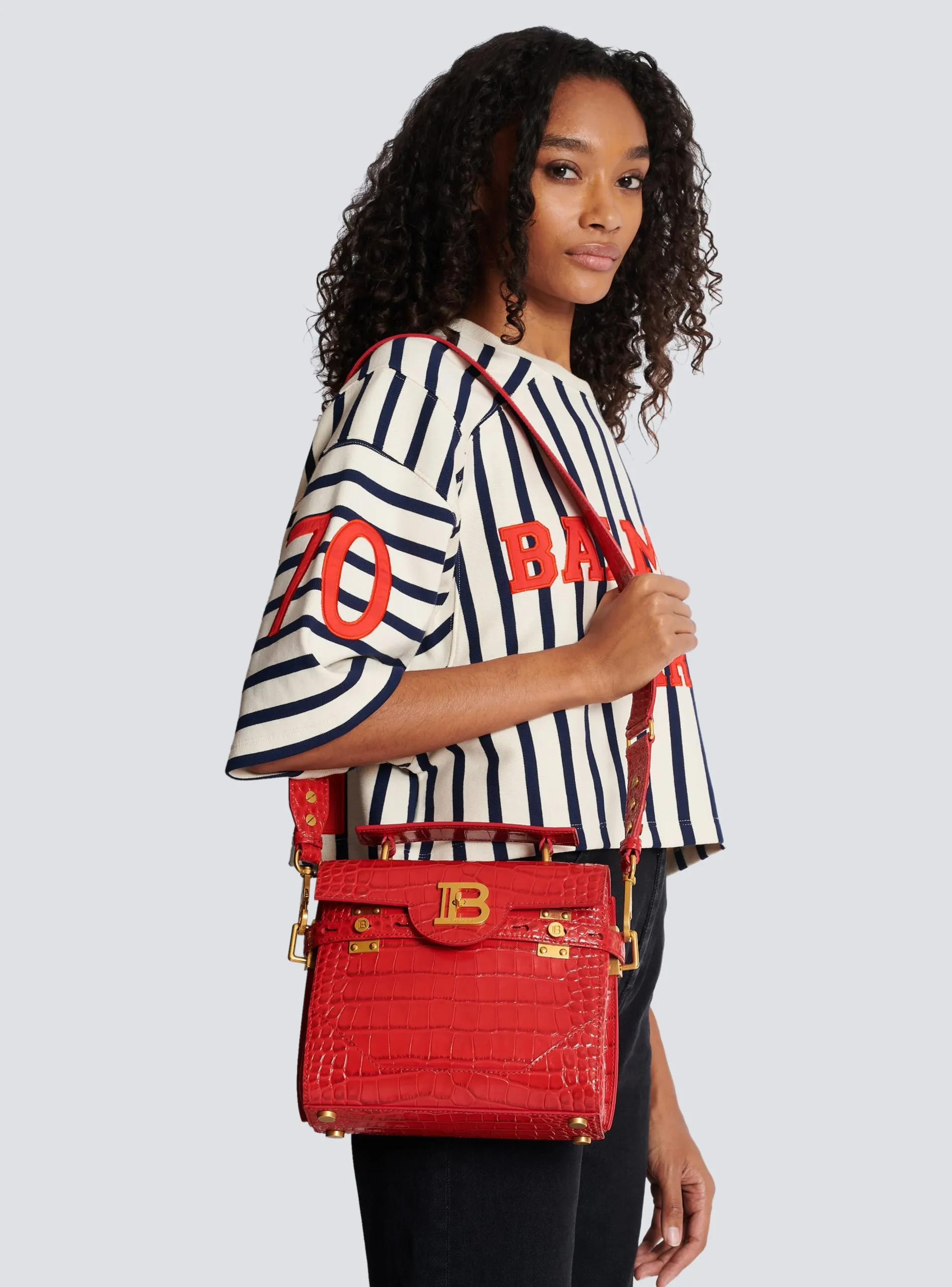 Women Balmain B-Buzz 23 Bag In Crocodile-print Leather