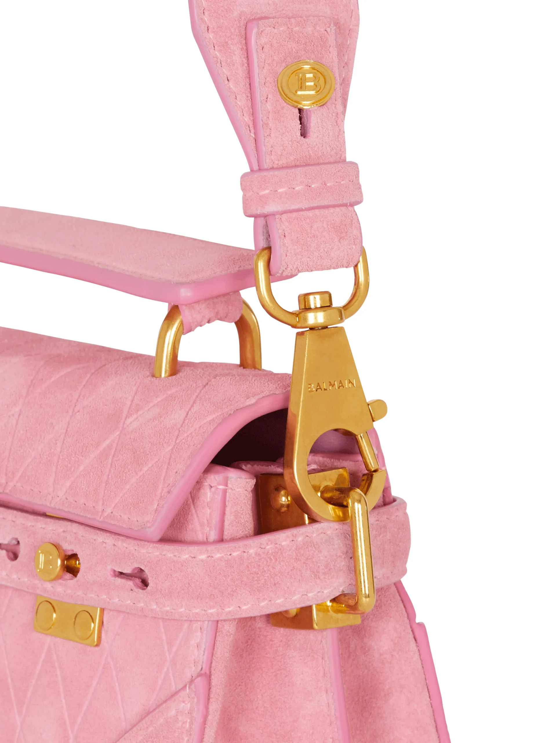 Balmain B-Buzz 19 Bag In Grid Embossed Suede Leather