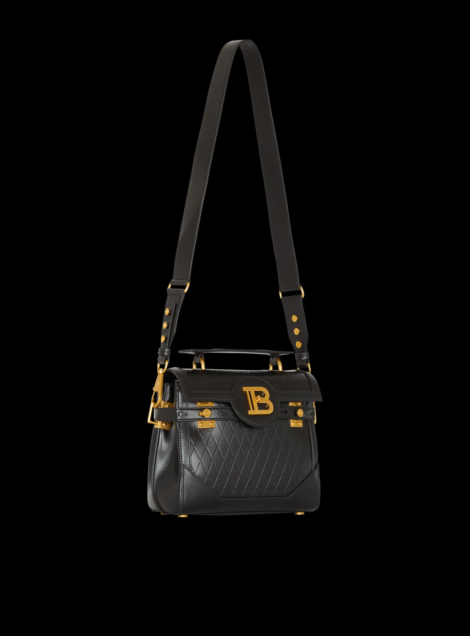 Women Balmain B-Buzz 23 Bag In Grid-embossed Calfskin