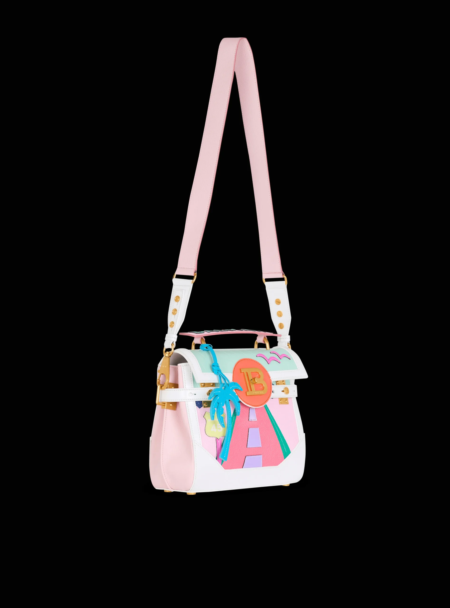 Women Balmain B-Buzz 23 Calfskin And Postcard Patchwork Bag