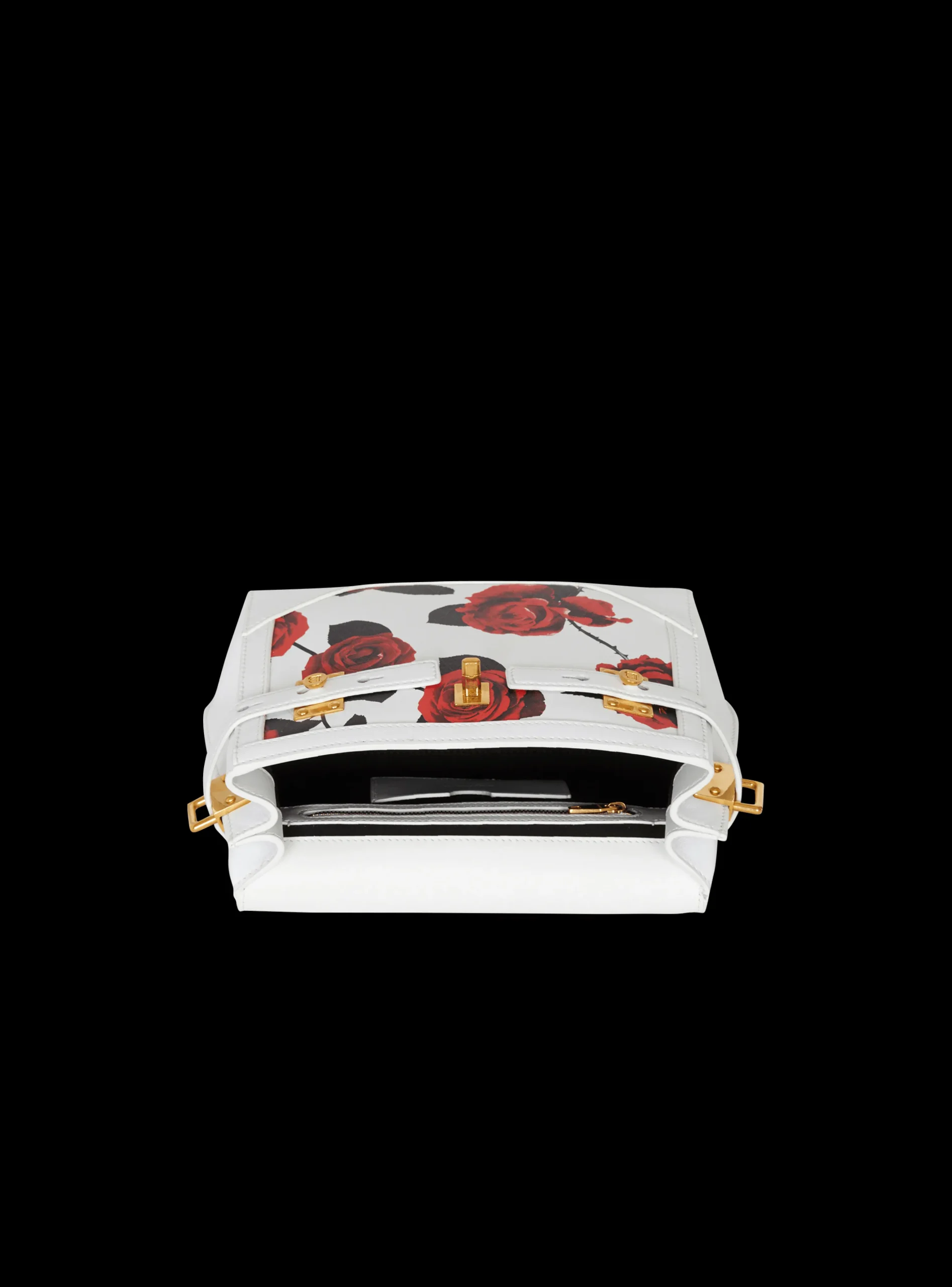 Women Balmain B-Buzz 23 Calfskin Bag With A Roses Print And Embossed Grid Motif