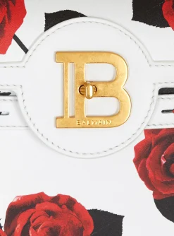 Women Balmain B-Buzz 23 Calfskin Bag With A Roses Print And Embossed Grid Motif