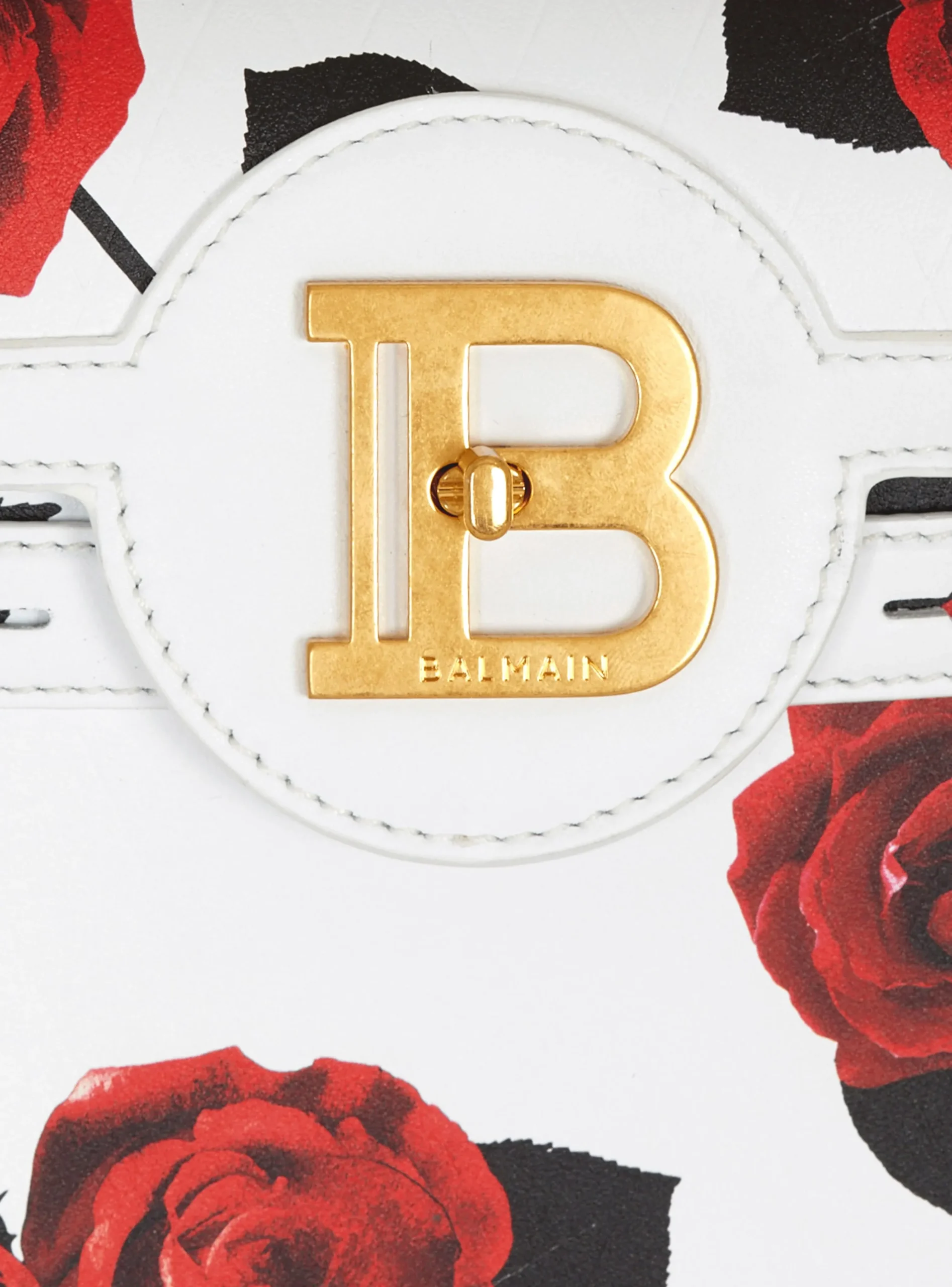 Women Balmain B-Buzz 23 Calfskin Bag With A Roses Print And Embossed Grid Motif