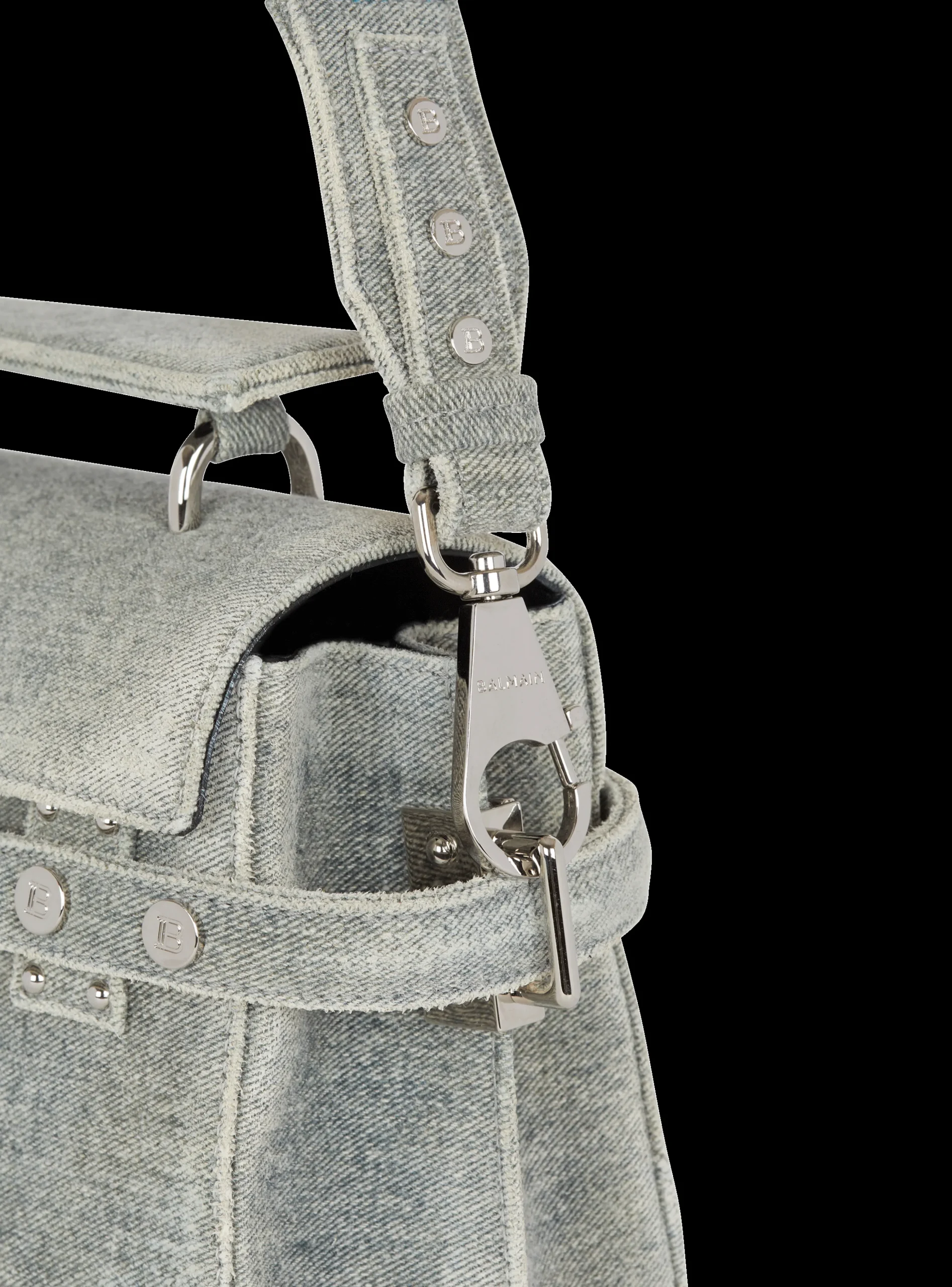 Women Balmain B-Buzz 23 Faded denim Bag