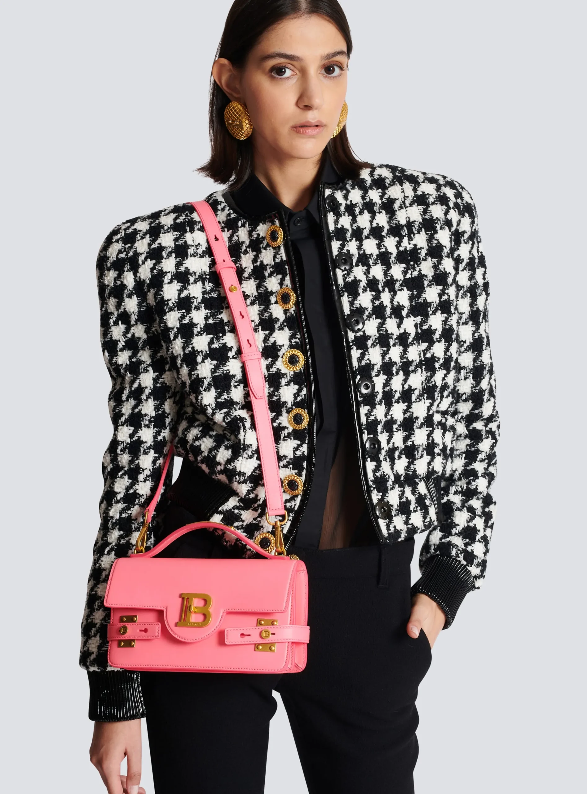 Women Balmain B-Buzz 24 Grained Leather Bag
