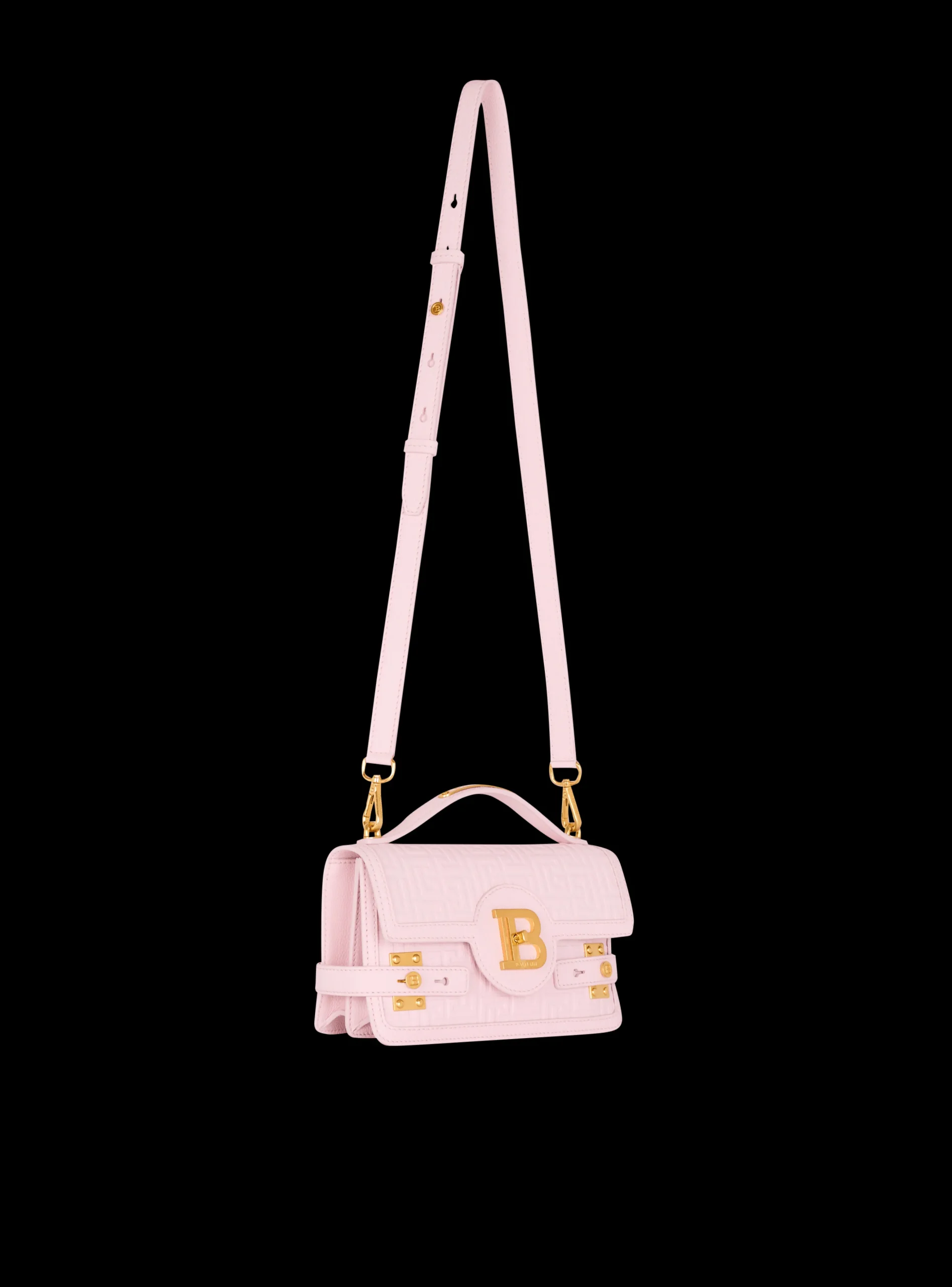 Balmain B-Buzz 24 Grained Monogram Leather Shoulder Bag