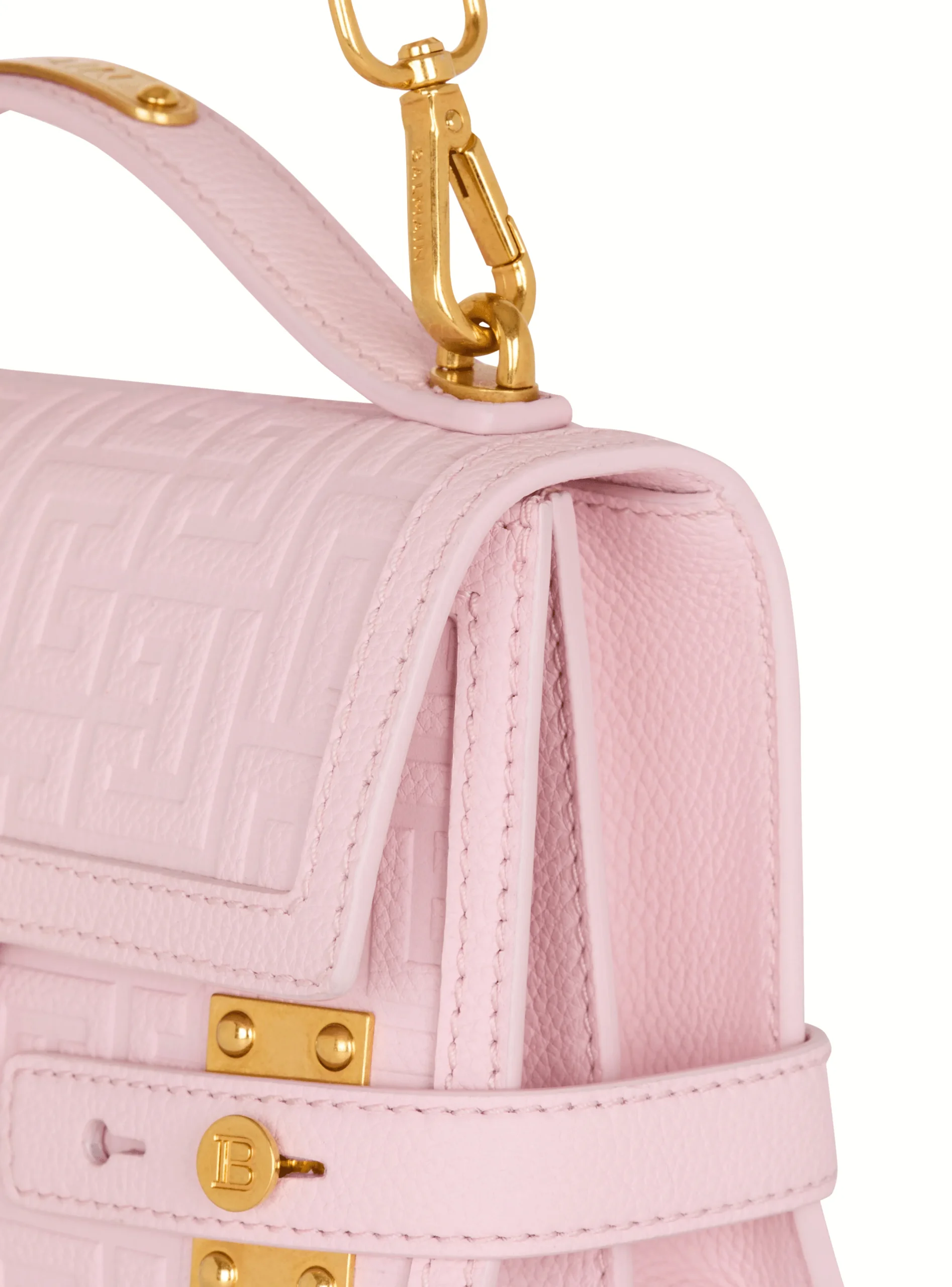Balmain B-Buzz 24 Grained Monogram Leather Shoulder Bag