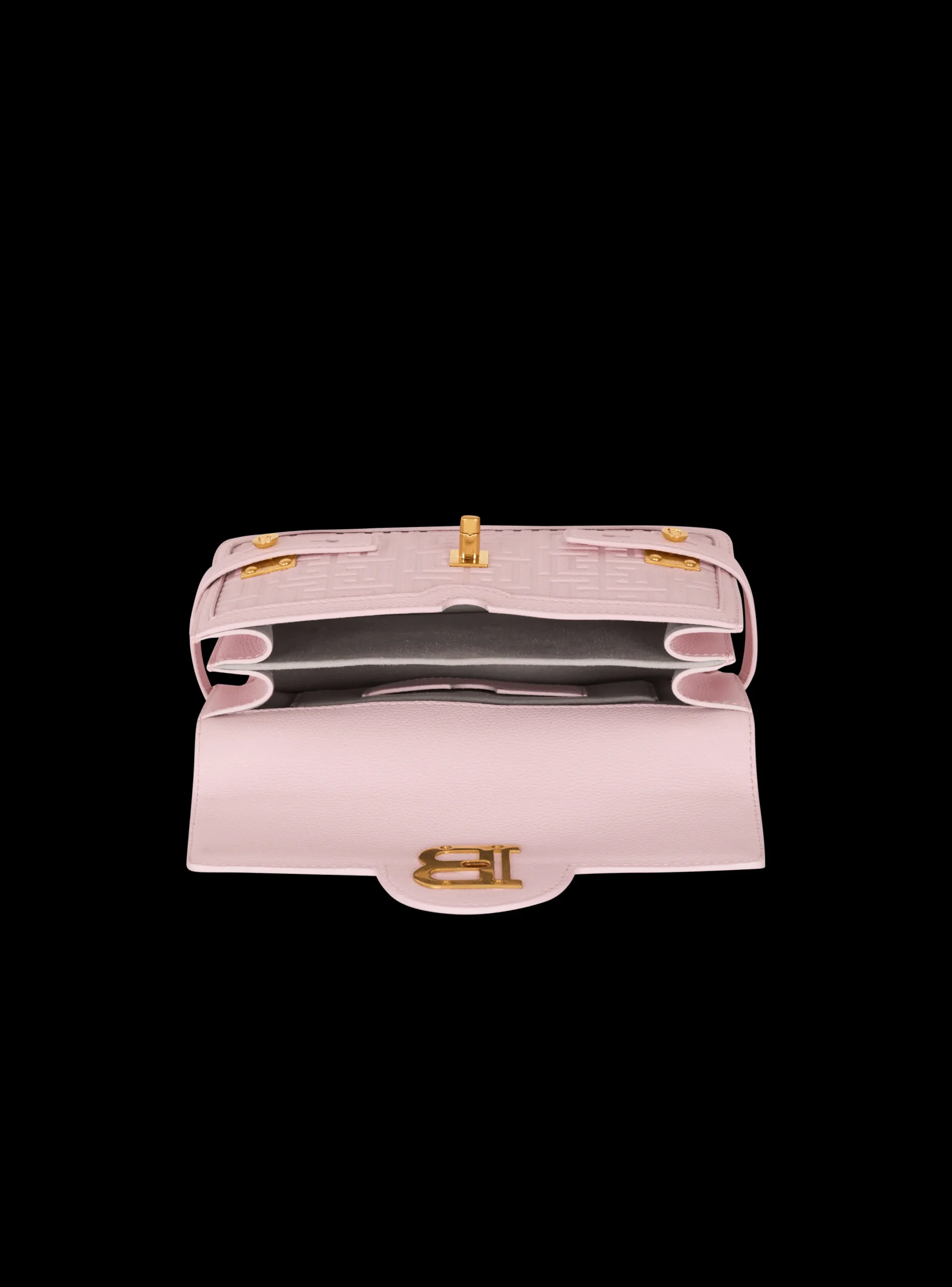 Balmain B-Buzz 24 Grained Monogram Leather Shoulder Bag