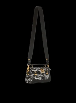 Women Balmain B-Buzz 19 Leather Bag With Jacquard Monogram