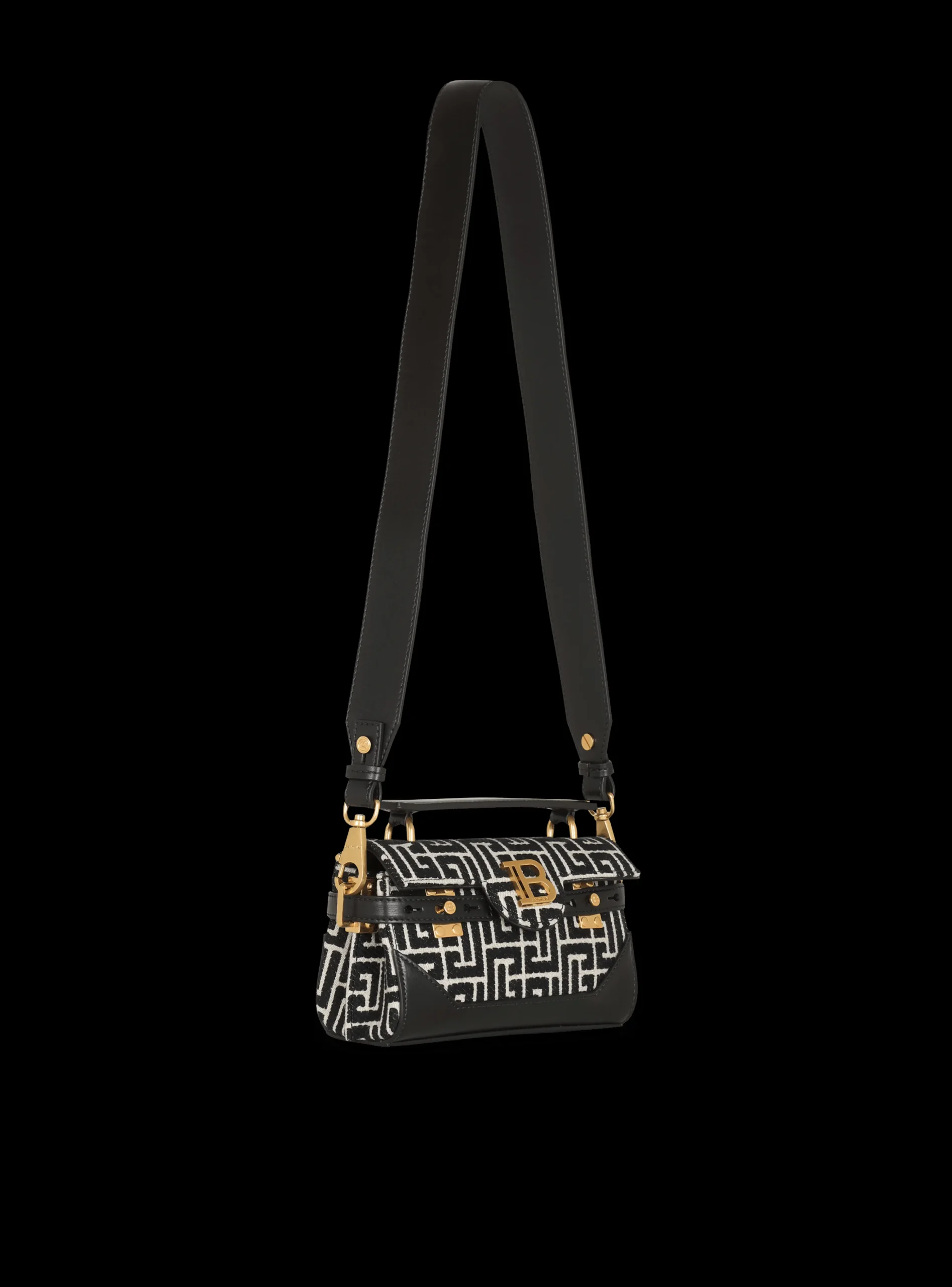 Women Balmain B-Buzz 19 Leather Bag With Jacquard Monogram