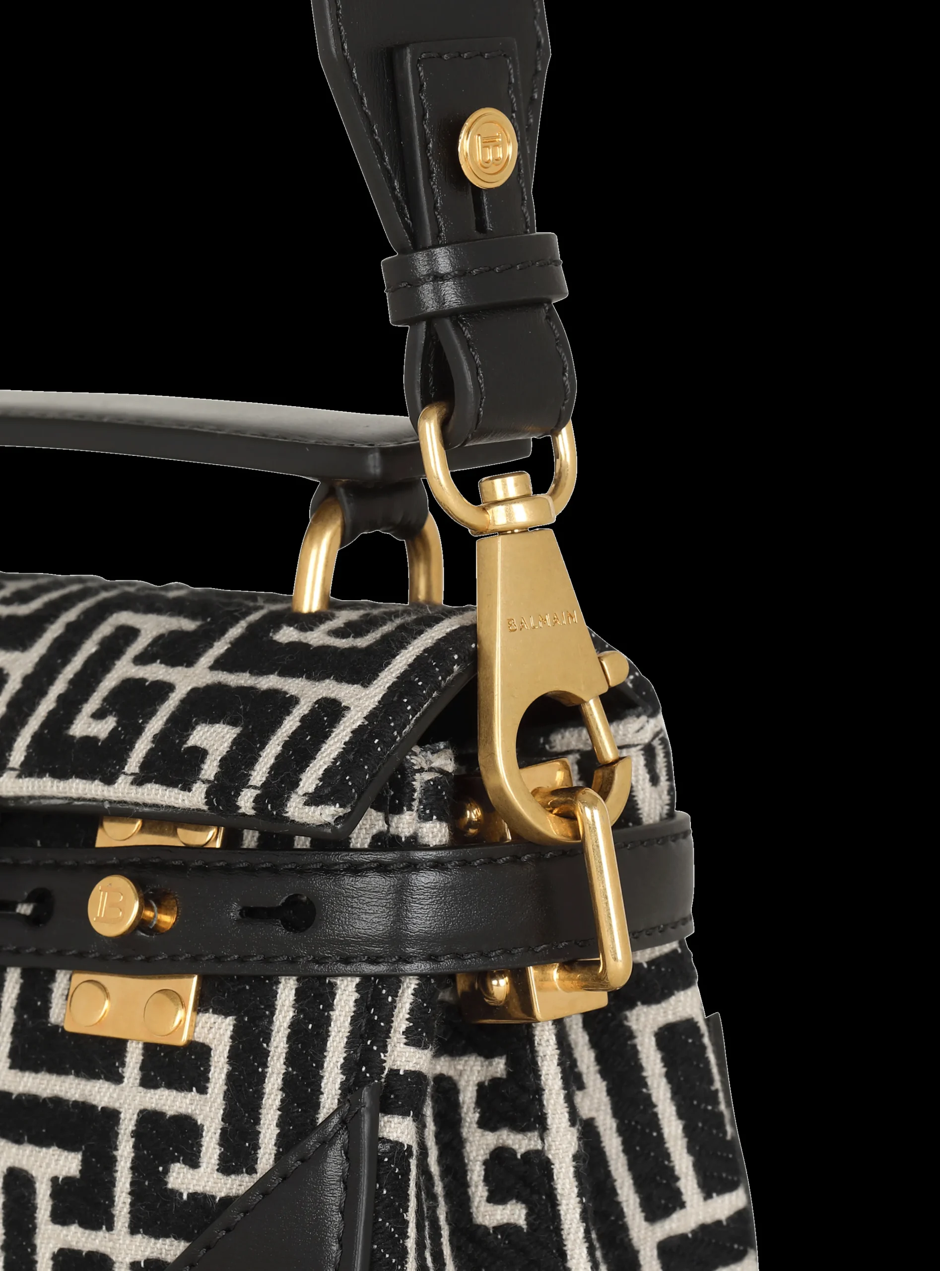 Women Balmain B-Buzz 19 Leather Bag With Jacquard Monogram